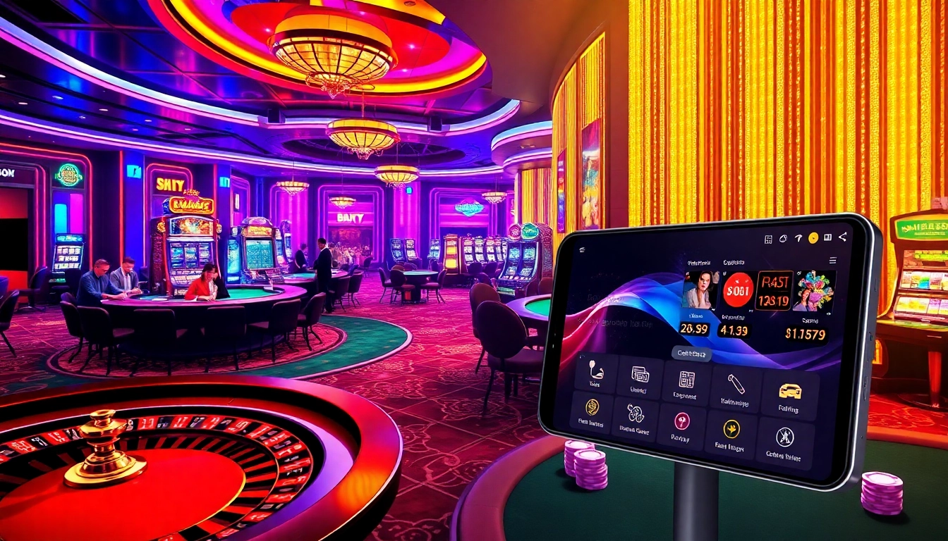 Engage with the BDTK1 app in a luxurious casino setting, full of excitement and vibrant atmosphere.