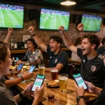 Fans engaging with cakhiatv to place live bets while watching soccer matches.