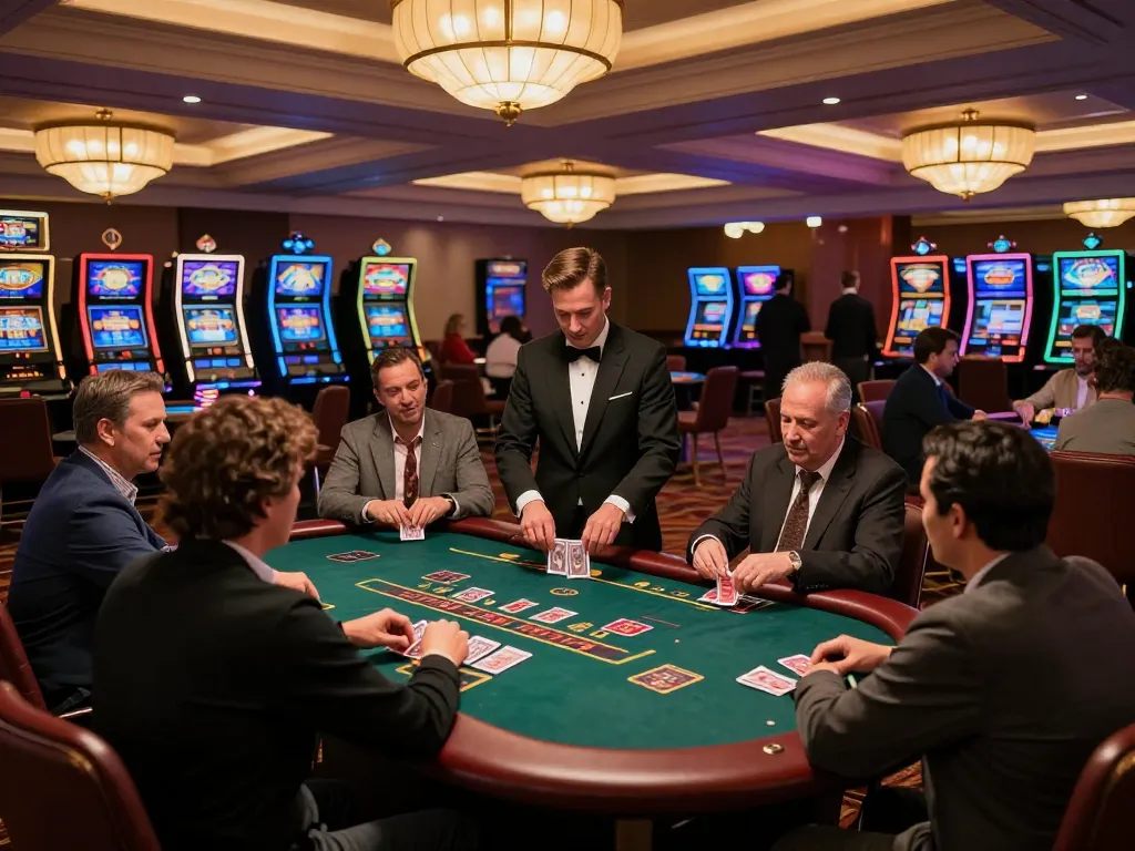 Players at TR88 casino blackjack tables engaging in strategic gameplay among vibrant lighting.