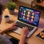 Engaging online casino gaming scene at home with lc88 gaming interface displayed.