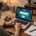 Engaging in an online poker game with strategies at 79king while enjoying a cozy home atmosphere.