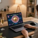 Engaged player enjoying an online 13win roulette game at home with ambient lighting