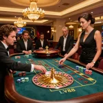 Player placing a bet at the luxury lv88 roulette table in a vibrant casino scene.