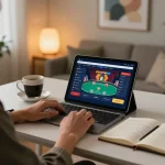 cm88 player engaging with online casino gameplay at home with warm atmosphere