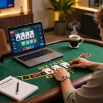 Engaging in blackjack at home using debet88, showcasing strategy and comfort in gaming.