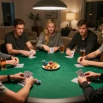 Players enjoying a thrilling poker night at home, showcasing the strategic moments of 81FF gameplay.
