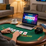 Engaging in Go8 online blackjack strategy in a cozy home setting.