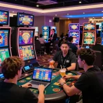 Players enjoying diverse K88 online casino games in a vibrant, immersive setting.
