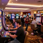 Players enjoying an exciting game at legge casino, celebrating a big win on modern slot machines