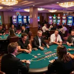 Players engaging at TR88 poker tables, vibrant casino atmosphere filled with excitement