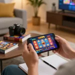 Play GO99 on smartphone in cozy home setting with strategy notes and warm lighting