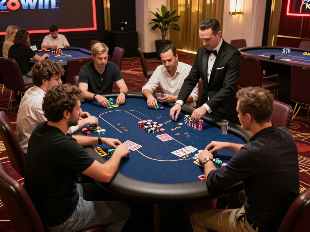 High-stakes poker action at a 68win event, showcasing intense gameplay and luxury atmosphere.
