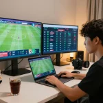 Gambler placing bets on kèo nhà cái during lively online football match