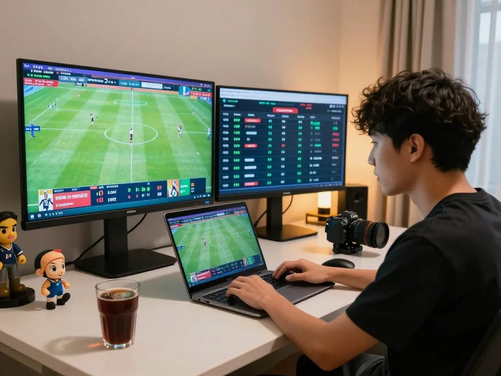 Gambler placing bets on kèo nhà cái during lively online football match