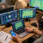 Engaged user placing bets on f8bet sports platform in a lively home setup