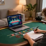 Engaging with the luckywin online casino platform from a stylish home setup while analyzing gaming strategies.