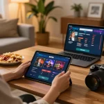 Player betting on BL555 casino app in a cozy setting, highlighting online gaming.