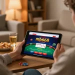 Engaging gaming session on the mb668 online casino platform, player using tablet in comfortable setting.