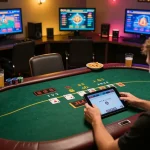Player engaged in a live dealer poker game on 789P tablet app, showcasing strategic gameplay.