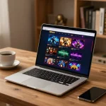 Engaging gameplay at 789win casino showcased on a laptop screen in a cozy atmosphere