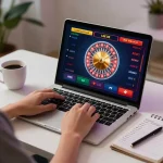 Engaging in online games at vaobet with a lively live roulette table on screen, cozy home atmosphere.
