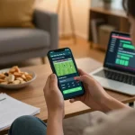 Kèo Nhà Cái Hôm Nay displayed on smartphone during a relaxing online sports betting session.