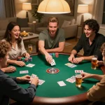 Friends enjoying poker night while using Bsport betting strategies for a fun gaming experience.