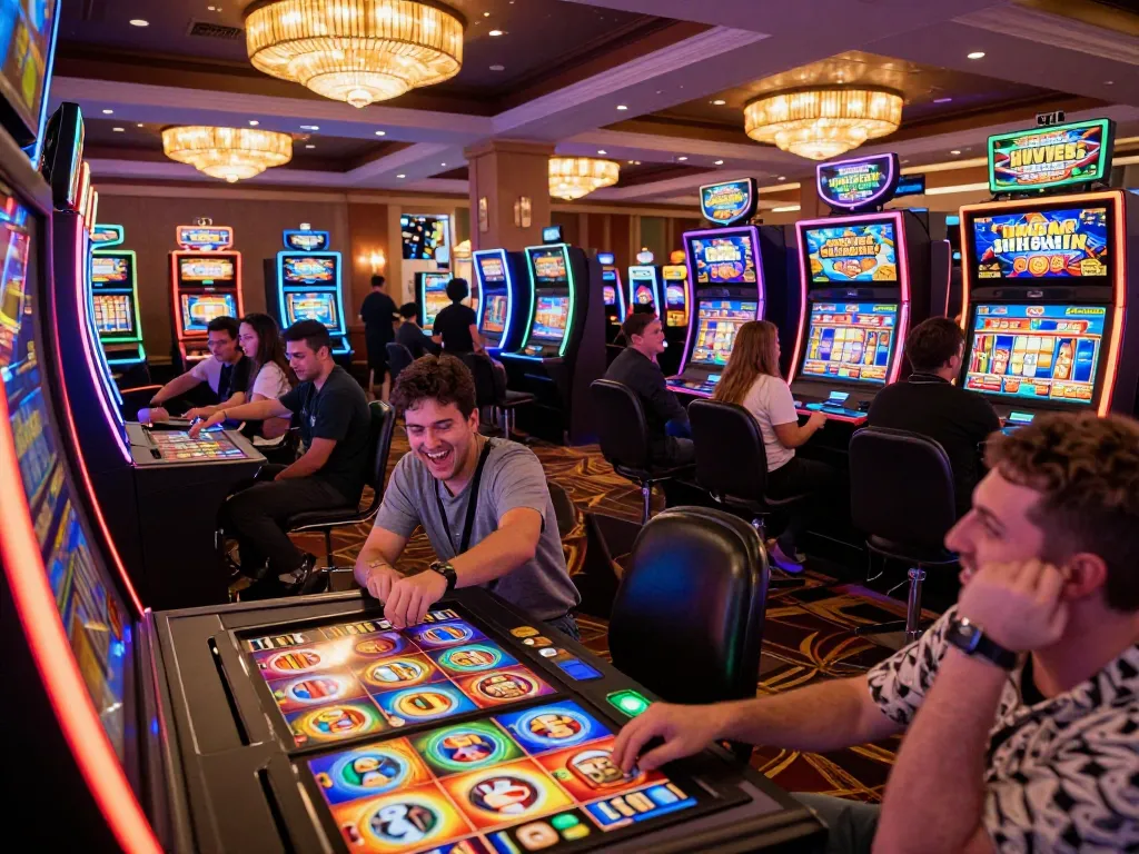 Players enjoying vibrant slot machines at 789Win, capturing the excitement of online gaming.
