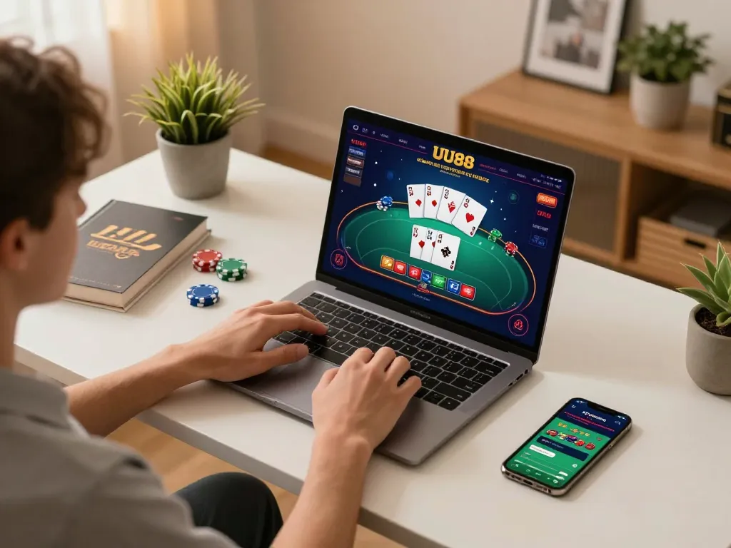 Experience thrilling UU88 online gaming at home with strategic gameplay on a laptop.