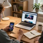 Player engaging with NK88 online gambling platform on a laptop in a cozy home office environment