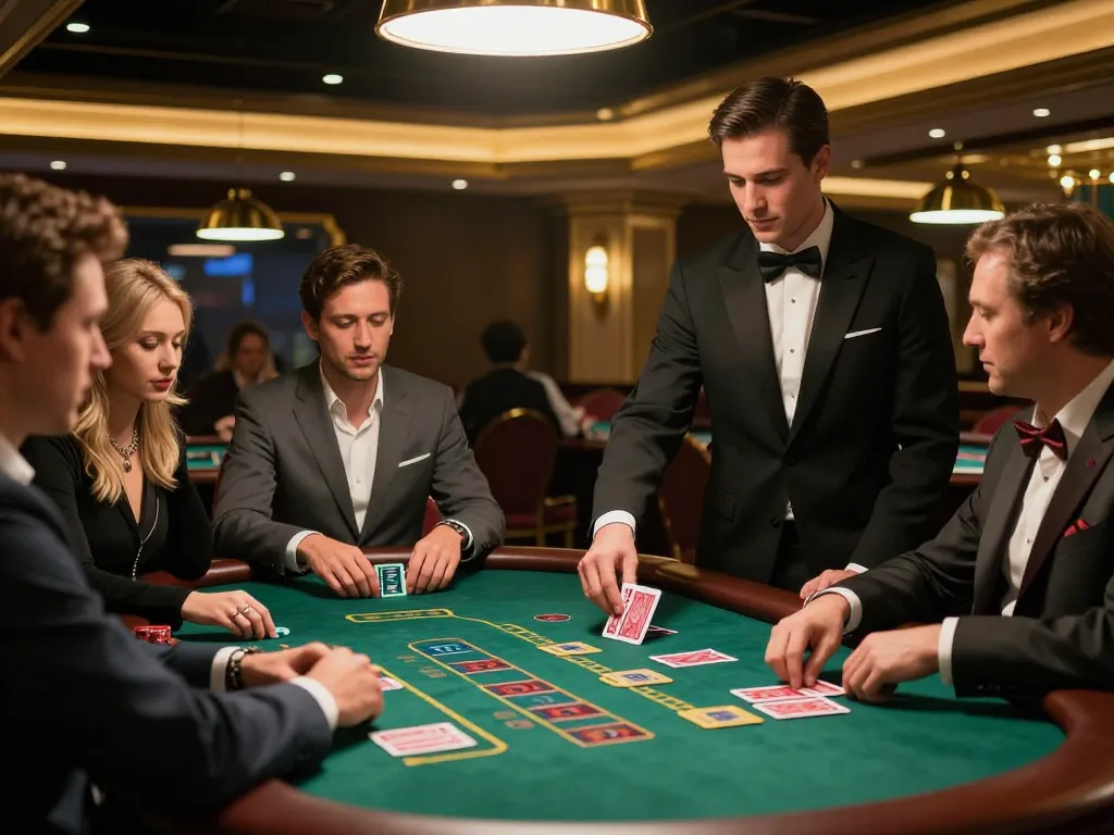 Players at O8 engage in strategic blackjack gameplay at an upscale table, revealing intense focus and excitement