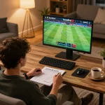 Socolive user placing strategic bets during a live sports event in a cozy home setting.