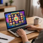 Engaging with Lucky 88 slot online in a cozy home gaming setup during an exciting gameplay session