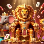 cm88 players engaging with vibrant casino visuals including a lion king and treasure in action