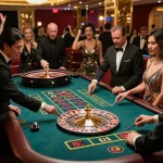 Watch players placing bets at the exciting five88 roulette table in a vibrant casino.