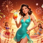 Experience thrilling lô đề gameplay with vibrant casino visuals and festive elements in this 3D scene.