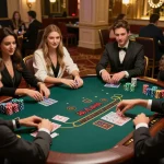 Players enjoying live dealer blackjack at 88aa trang chủ, showcasing vibrant chips and engaging gameplay.