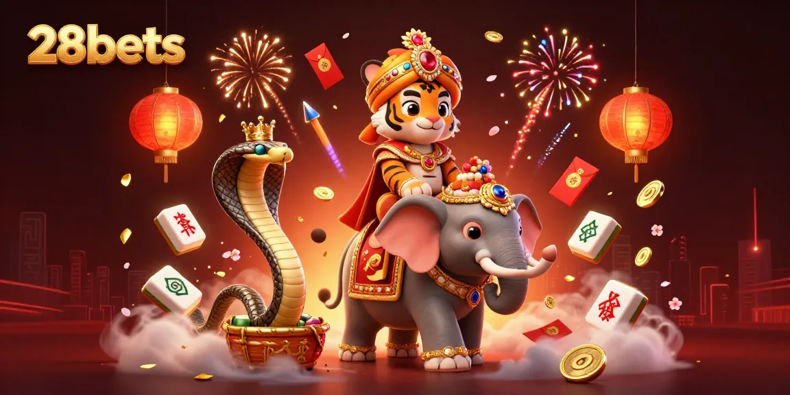 Experience the thrill of 28bets with a vibrant 3D scene featuring a maharaja tiger and majestic elements.