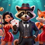 Experience casino thrills with cm88, featuring raccoon and friends celebrating a jackpot win.