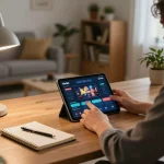 Engaging with Hitclub app during online gaming, showcasing a cozy home setup for strategic betting