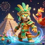 Experience thrilling bắn cá đổi thưởng action as vibrant sea creatures surround a dynamic Mayan scene.