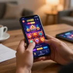 Engaging gameplay on smartphone showcasing cm88 online casino options in a cozy home setting.