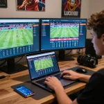Betting enthusiast using lucky88i sportsbook app while analyzing odds on laptop.