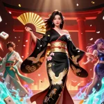 Engage with OXBET through this stunning 3D casino illustration showcasing an Asian woman in a kimono amidst fireworks and gaming elements.
