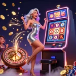 Celebrate your wins with Onbet in a vibrant casino scene filled with jackpots and luxurious elements.
