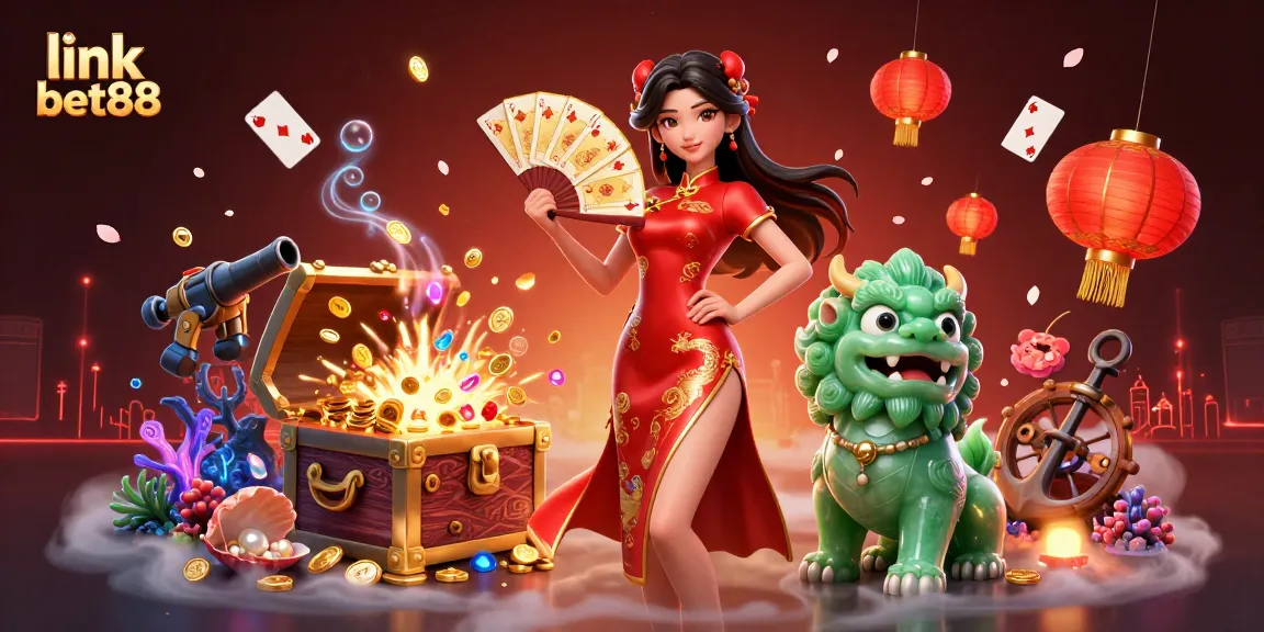Engage in thrilling gaming with link bet88, featuring a vibrant 3D casino scene.