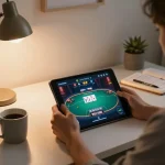 Engaging in poker strategy on tablet at home while exploring 188bet gaming