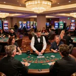 Excited players placing bets at blackjack tables in upscale casino, exploring danhlodeonline.