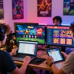 Dynamic players enjoying 32win online gaming platform, engaging with casino games and sports betting.