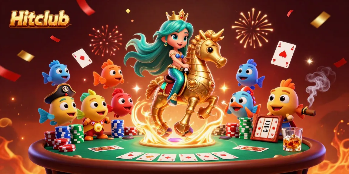Experience thrilling wins at Hitclub casino with our vibrant 3D mermaid scene and poker elements.